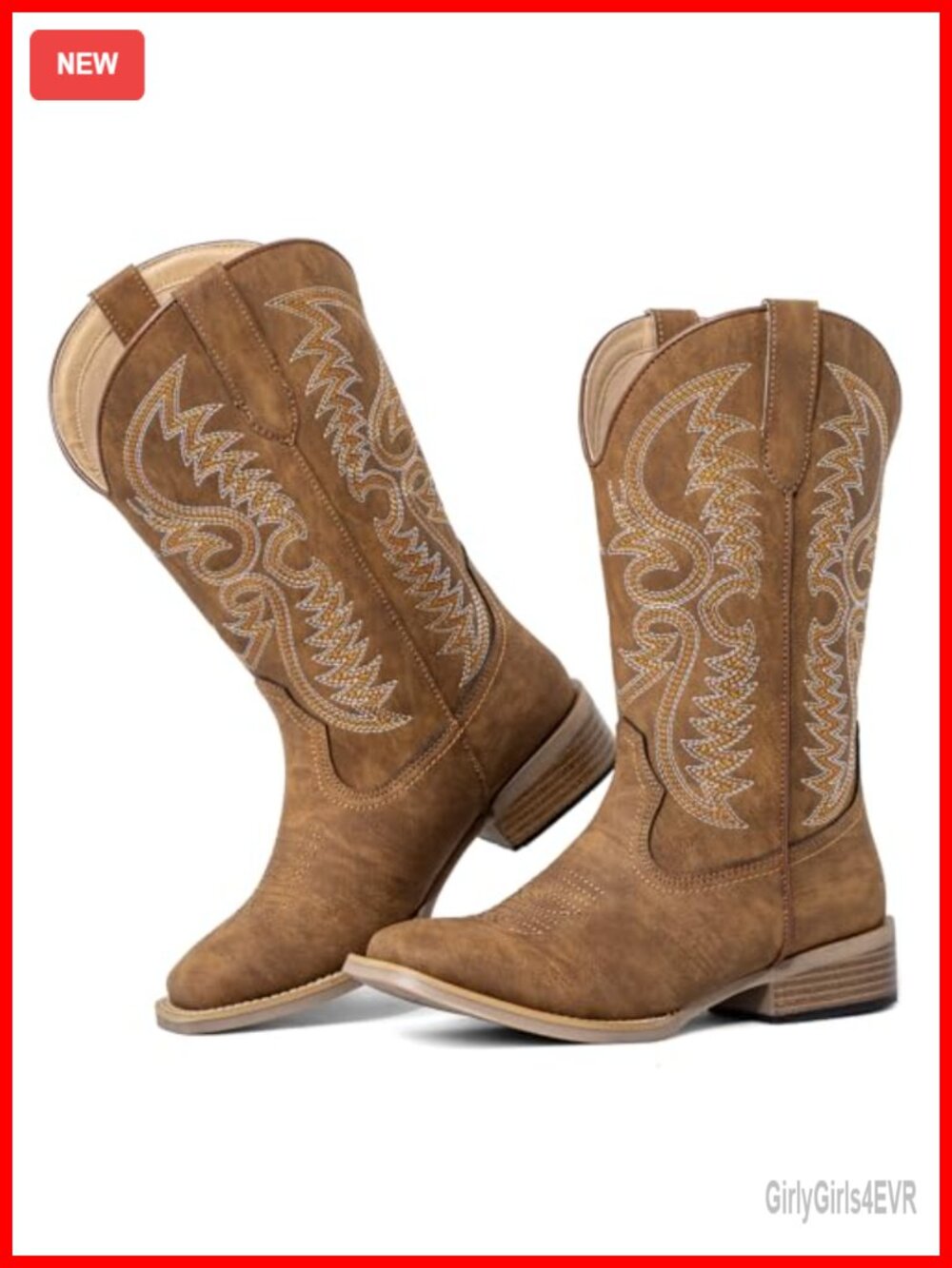 Extra Wide Calf Cowgirl Boots Square Toe Women Mid-Calf Faux Leather